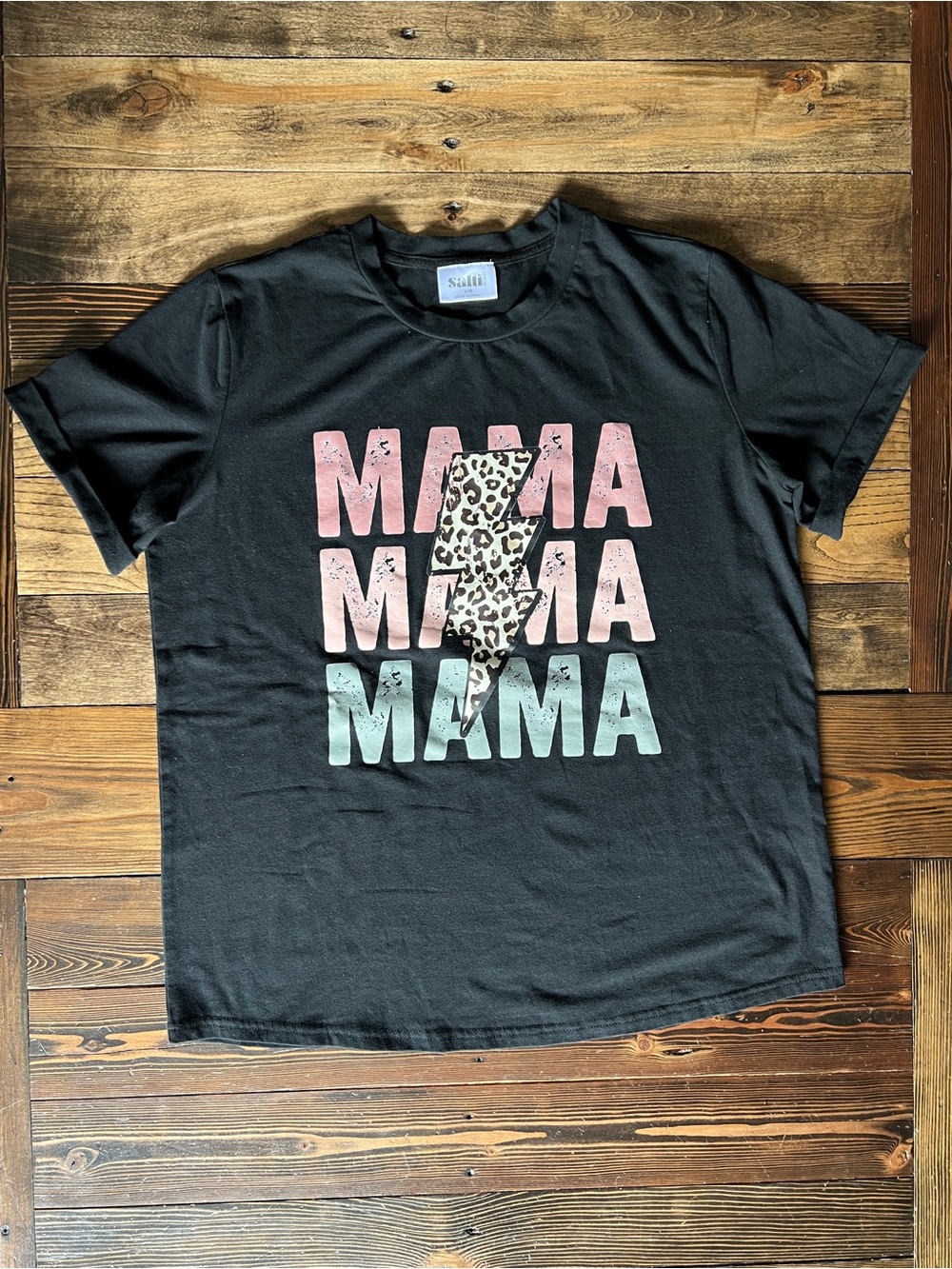Salti Road Mama Graphic Tee Black Leopard Lightning Bolt Relaxed Fit cowgirl mom - Picture 3 of 11